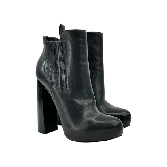 Alexander Wang Black "Anabela"  Block Heel Platform Leather Booties Ankle Boots - Picture 1 of 11